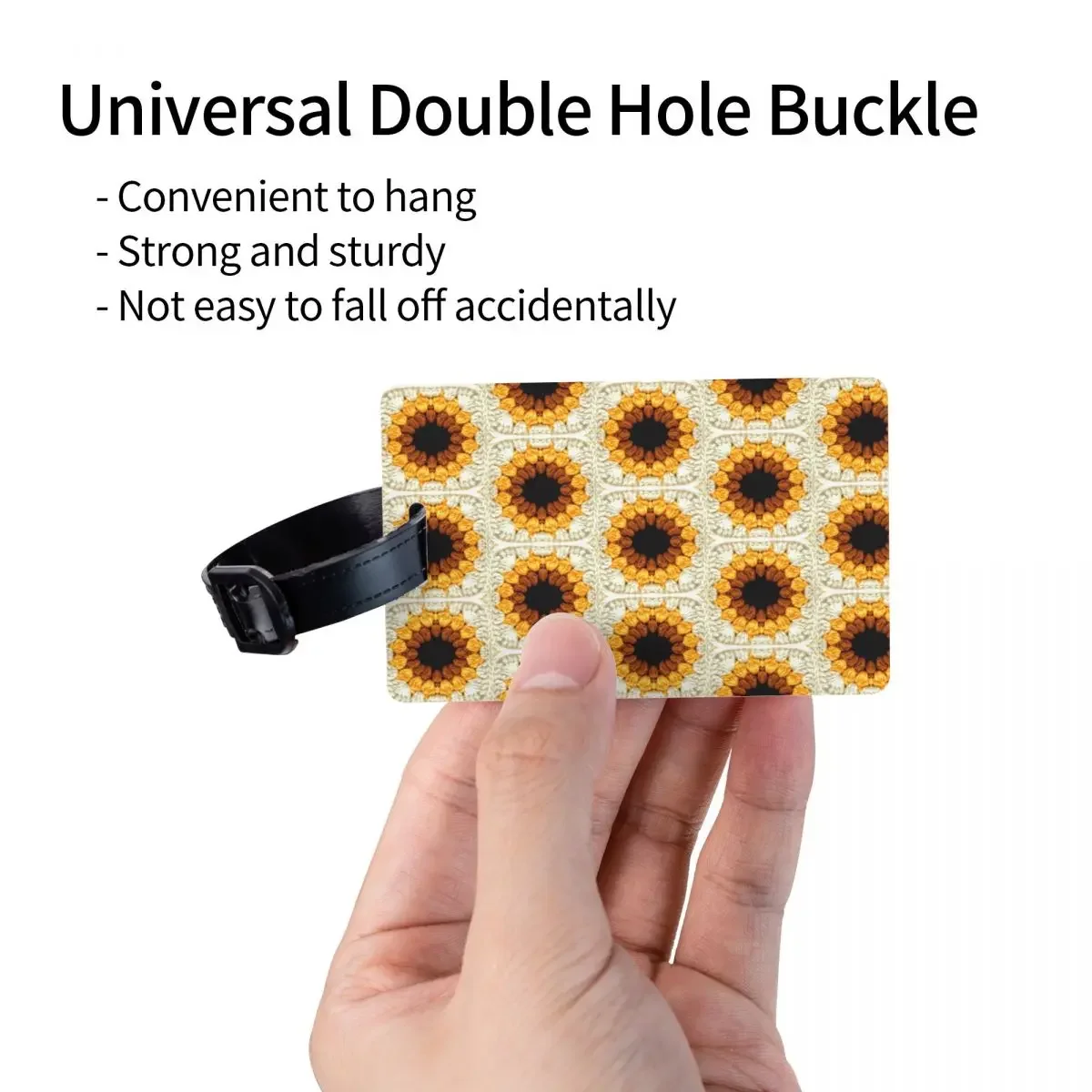 Sunflower Crochet Granny Square Pattern Luggage Tags Suitcase Travel Portable Baggage Boarding Tag Label Holder ID Name Address