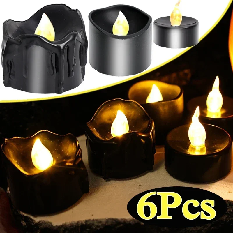 Led Electronic Black Candle Light Household Smokeless Lighting Home Decoration Accessories for Halloween Party Candle Props