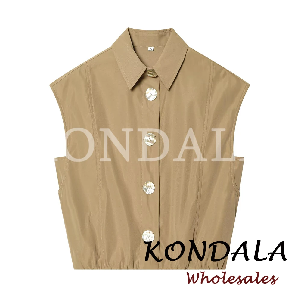 KONDALA Schicke Frühlings-Weste für Damen, ärmellos, modisch, 2026 Frühling, einreihig, elegante Westen, plissiert, lässiges Tanktop für Frauen