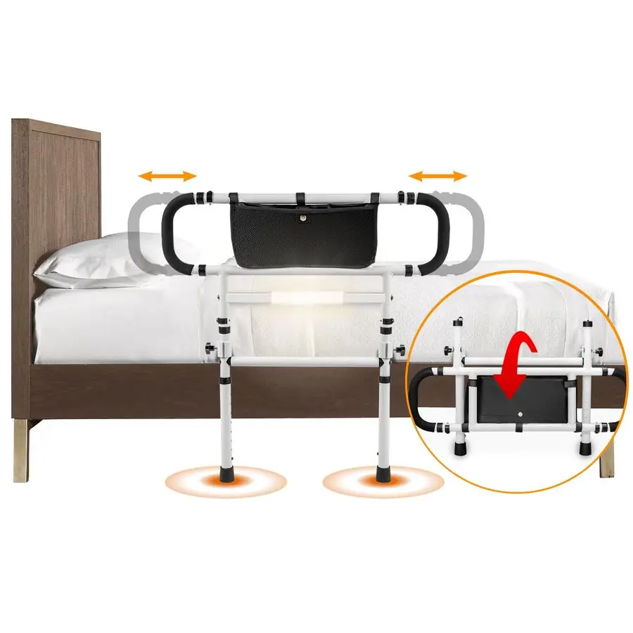 

Rails for Elderly Adults with Adjustable Heights amp Extendable Dual Side Handles, Foldable Bed Assist Bar for Fall Prevention,
