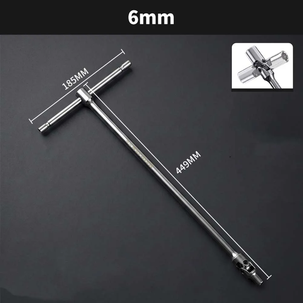Silver Metal T Handle Socket Wrench 445mm x 185mm Size 6-14mm Compatibility for Vehicle and Appliance Servicing