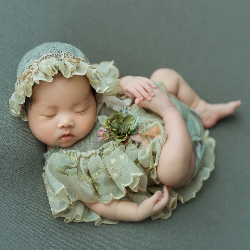 Chapéu Do Bebê e Macacão Macacão para Meninas Recém-nascidas, Adereços Fotografia, Roupas Infantis, Foto Tiro Traje, 2pcs por Conjunto