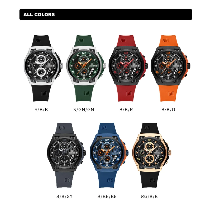 NAVIFORCE Brand Sports Silicone Men's Quartz Chronograph Wristwatches Man Fashion Casual Waterproof Watch Boyfriend Gift NF8051T