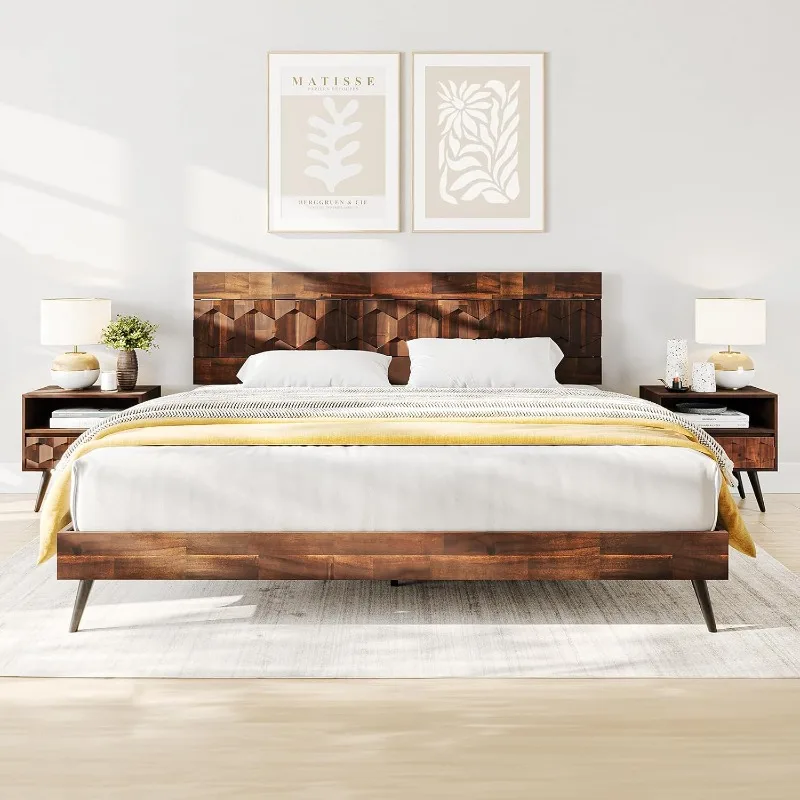 home. Georgina Dark Choco Bed FrameSolid Acacia Wood, No Box Spring Needed, 12 Wood Slats Support, Easy Assembly