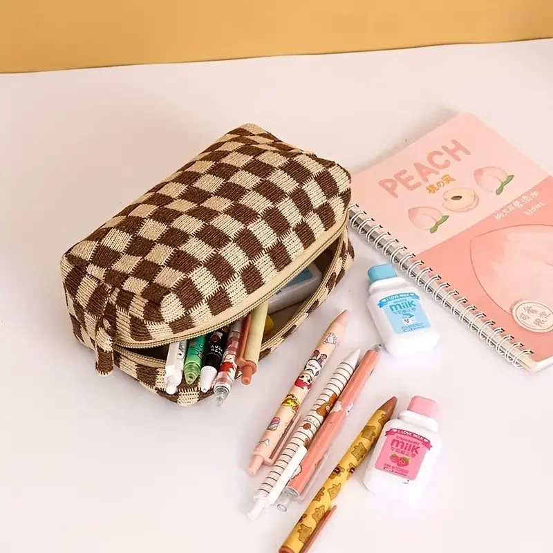 3 Pcs Makeup Bag Set Checkered Cosmetic Bag Large Capacity Travel Toiletry Bag Organizer Cute Makeup Brush Storage Bag For Women