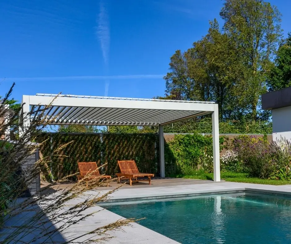 

Patio Motorized Louvered Bioclimatic Pergola with Roller Blind Remote Control Gazebo Outdoor Aluminum Pergola with Louvered Roof