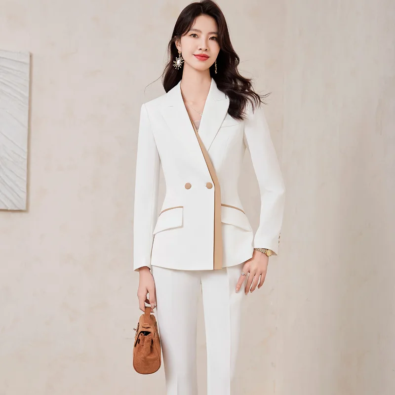 2025 dames Blazer et pantalon costume mode rose blanc Blazer femmes bureau affaires travail veste manteau pantalon femme 2 pièces ensemble