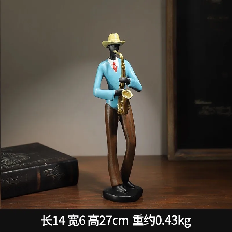 Resin Figure Sculpture Musician Band Trumpet Saxophone Musical Figure Resin Decorative Figurines Home Decoration Accessories