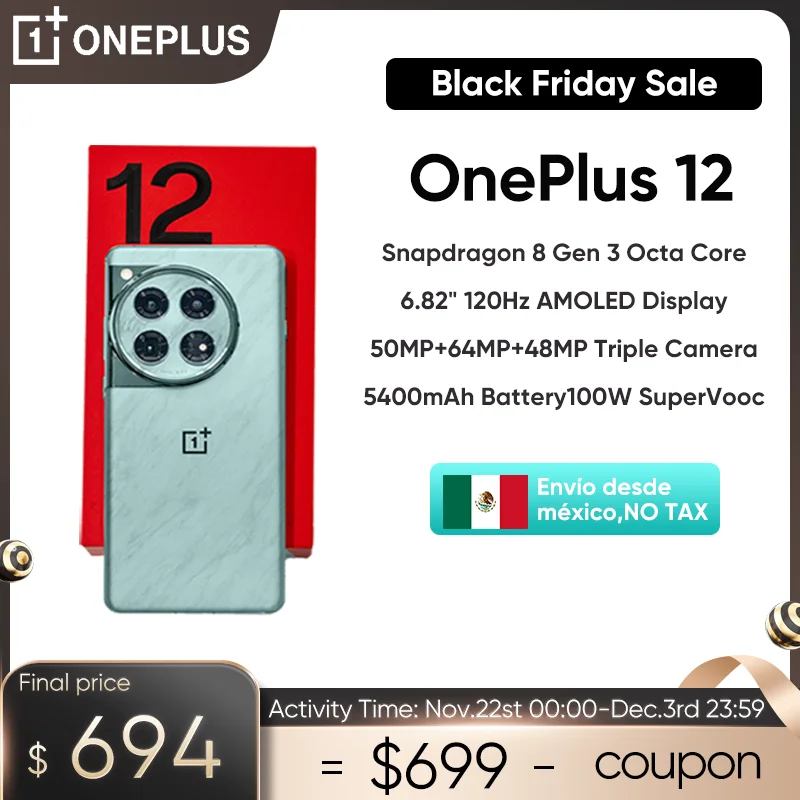 Nenhum imposto méxico brasil navio oneplus 12 5g global rom snapdragon 8 gen 3 6.82 ''120hz display amoled 100w supervooc carga 5400mah