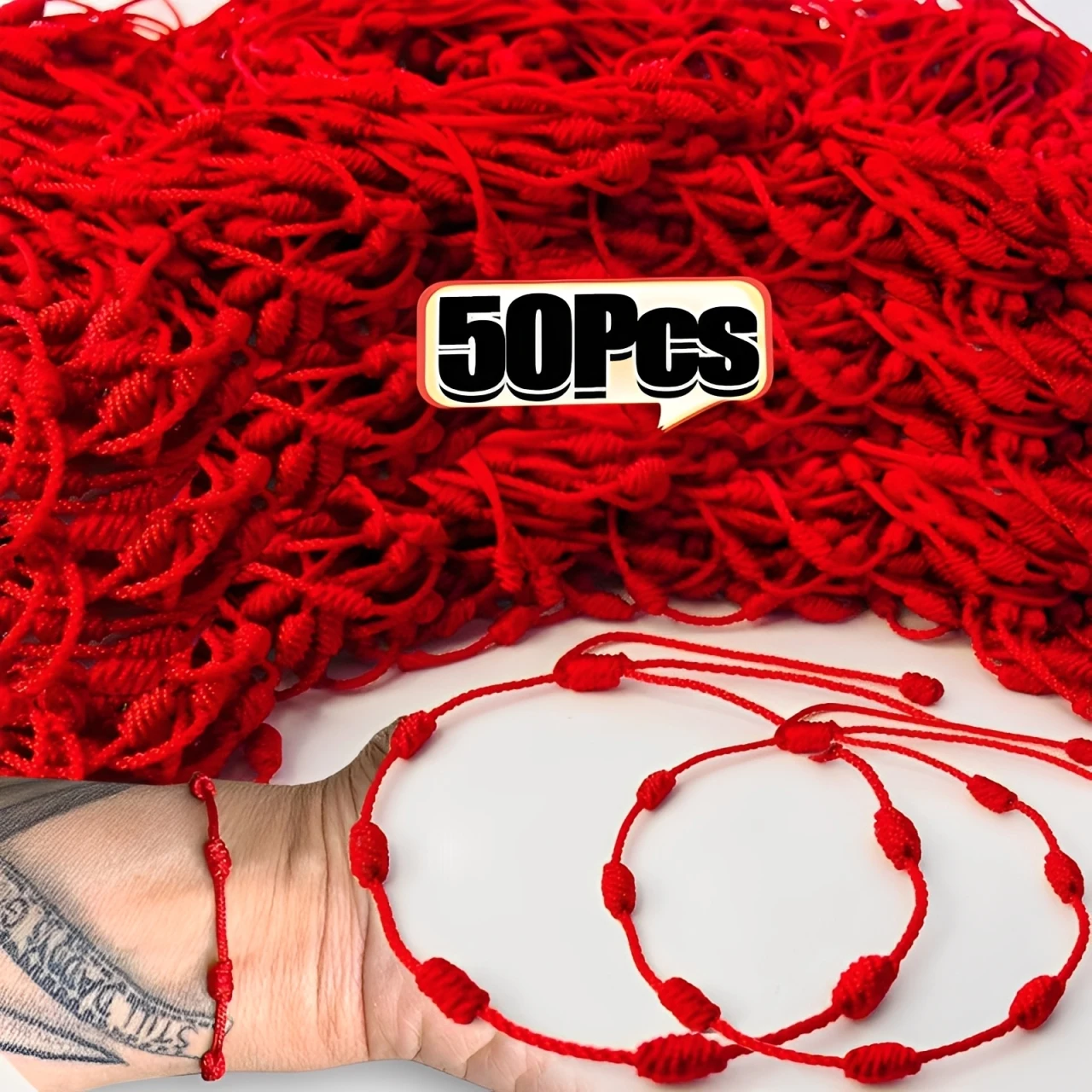 50/2 Uds. Pulsera de hilo rojo hecha a mano con 7 nudos para protección de amantes amuleto de la suerte y pulsera de cuerda trenzada de amistad regalo de joyería