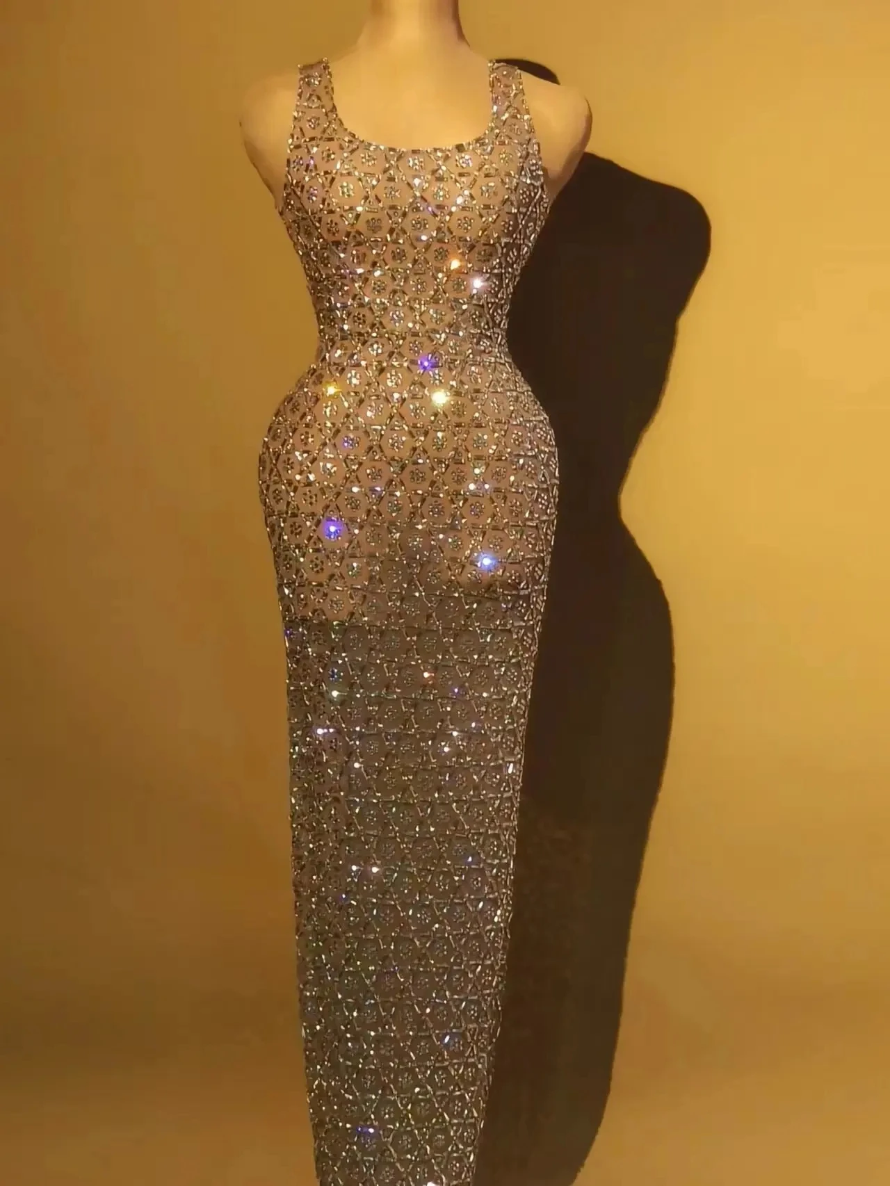 Argento brillante pieno di strass eveningcelebratefit Dancer Show Stage CostumeProm PartyDresses