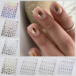 1sheet Lovely Heart Nail Sticker Adhesive Cross Star Stickers Decals Metal Effect Rose Gold Laser Silver Decoration Sticker