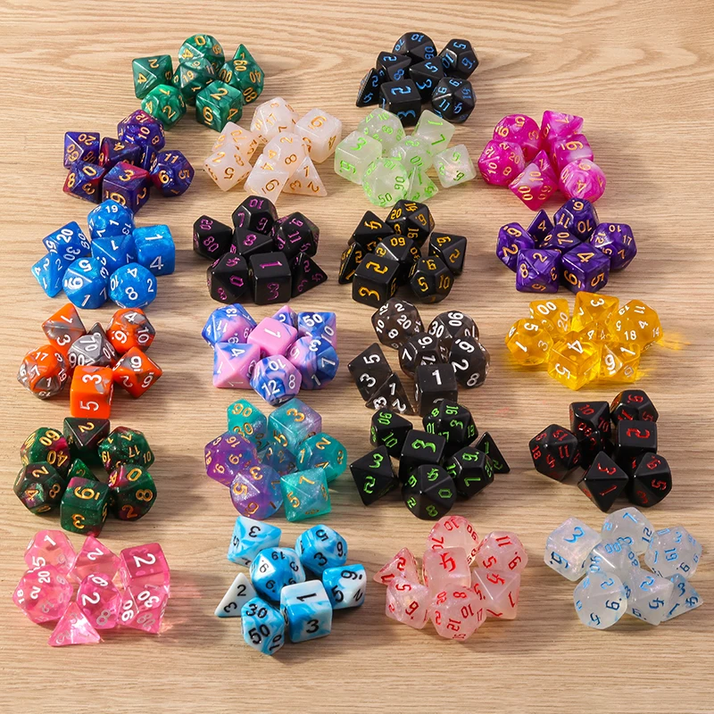 Tusember 7pcs/set 23 Colors Galaxy DND Dice Set D4 D6 D8 D10 D12 D20 Multifaceted Dice For TRPG Dragon Dungeon Board Game Props