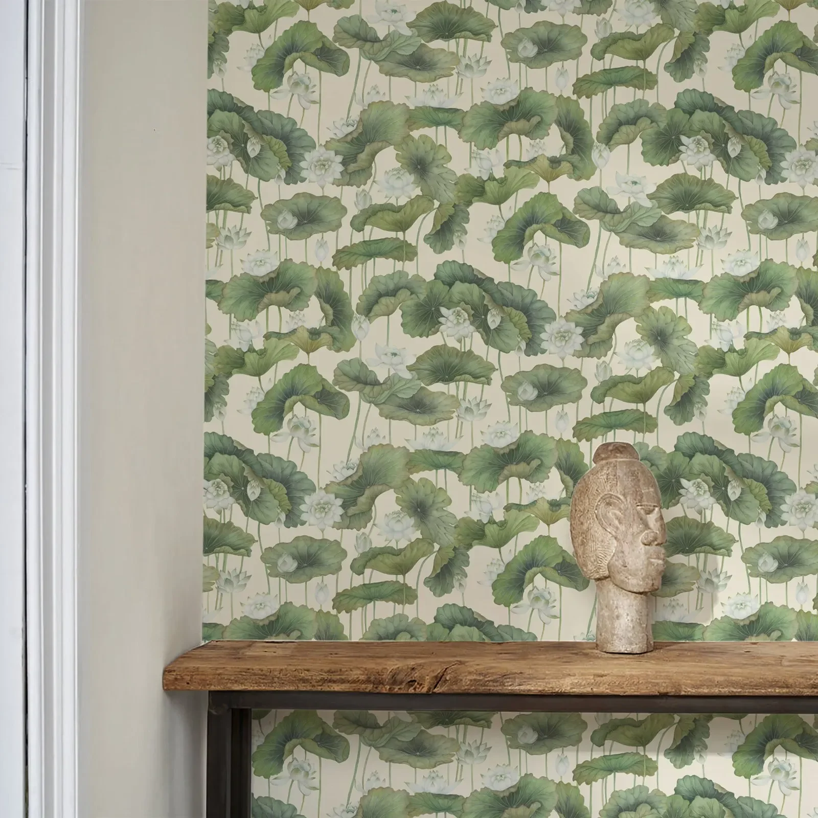 Lily Lotus Wallpaper Peel and Stick, Chinese Leaves Mural Wallpaper For Home Decoration, Tradititonal Or Self-adhesive Papers