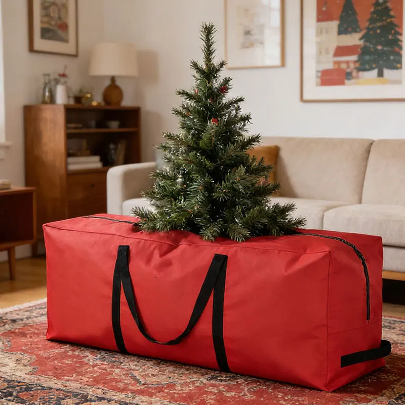 

Red Christmas Tree Storage Bag Container Heavy Duty Xmas Home Storage Box 210D Oxford Fabric Waterproof&Dustproof with Zipper