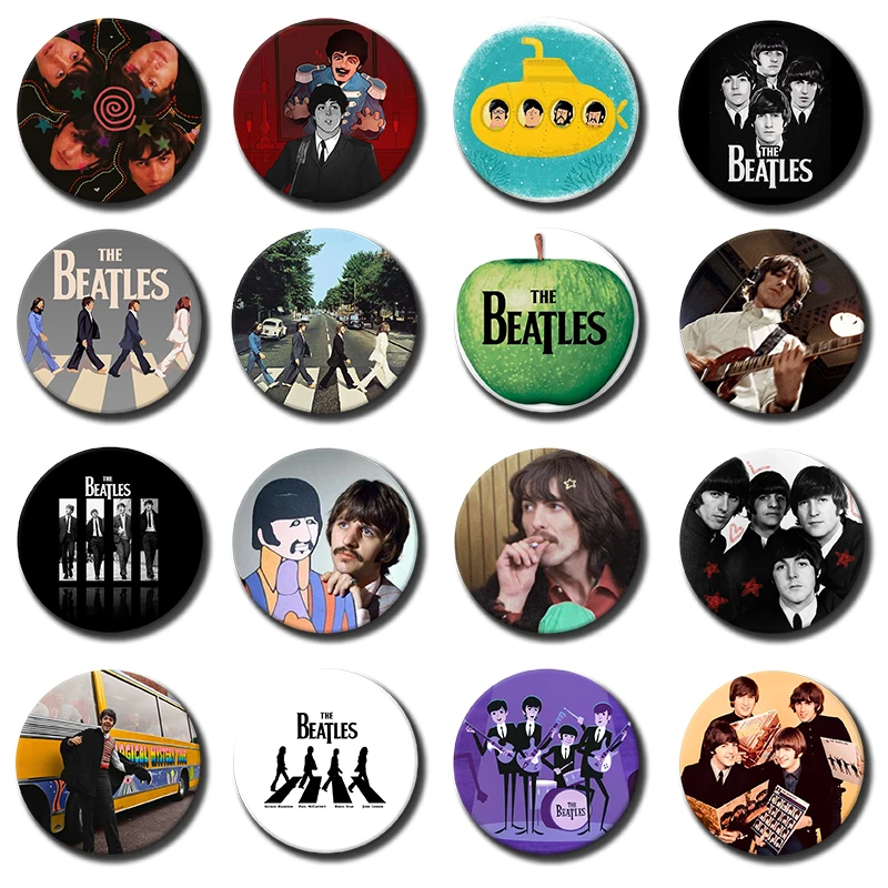 Rock Band The B-Beatles Coin Brooches George Harrison Badge Plastic Round Brooches for Backpack Shoes Jewlery Collectible Gifts