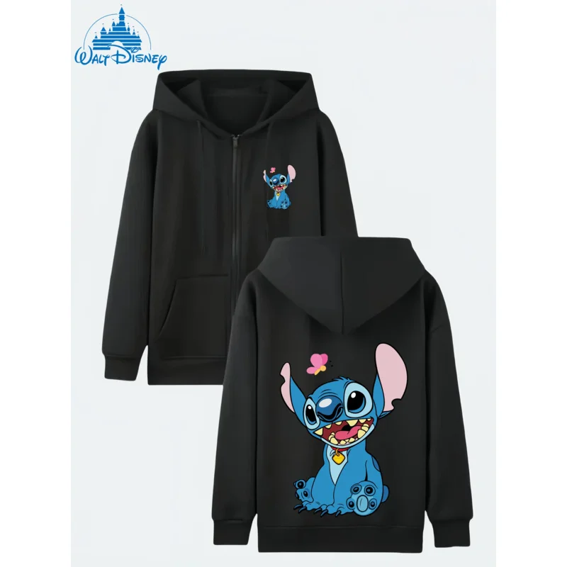 

1 piece of Disney Stitch Printed Fleece Zippered Hooded Sweatshirt Jacket, suitable for outdoor and daily wear.
