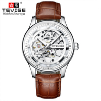 TEVISE Automatic Mechanical Watch for Men Leather Strap Waterproof Luminous Business&Fashion Skeleton Wrist Watch