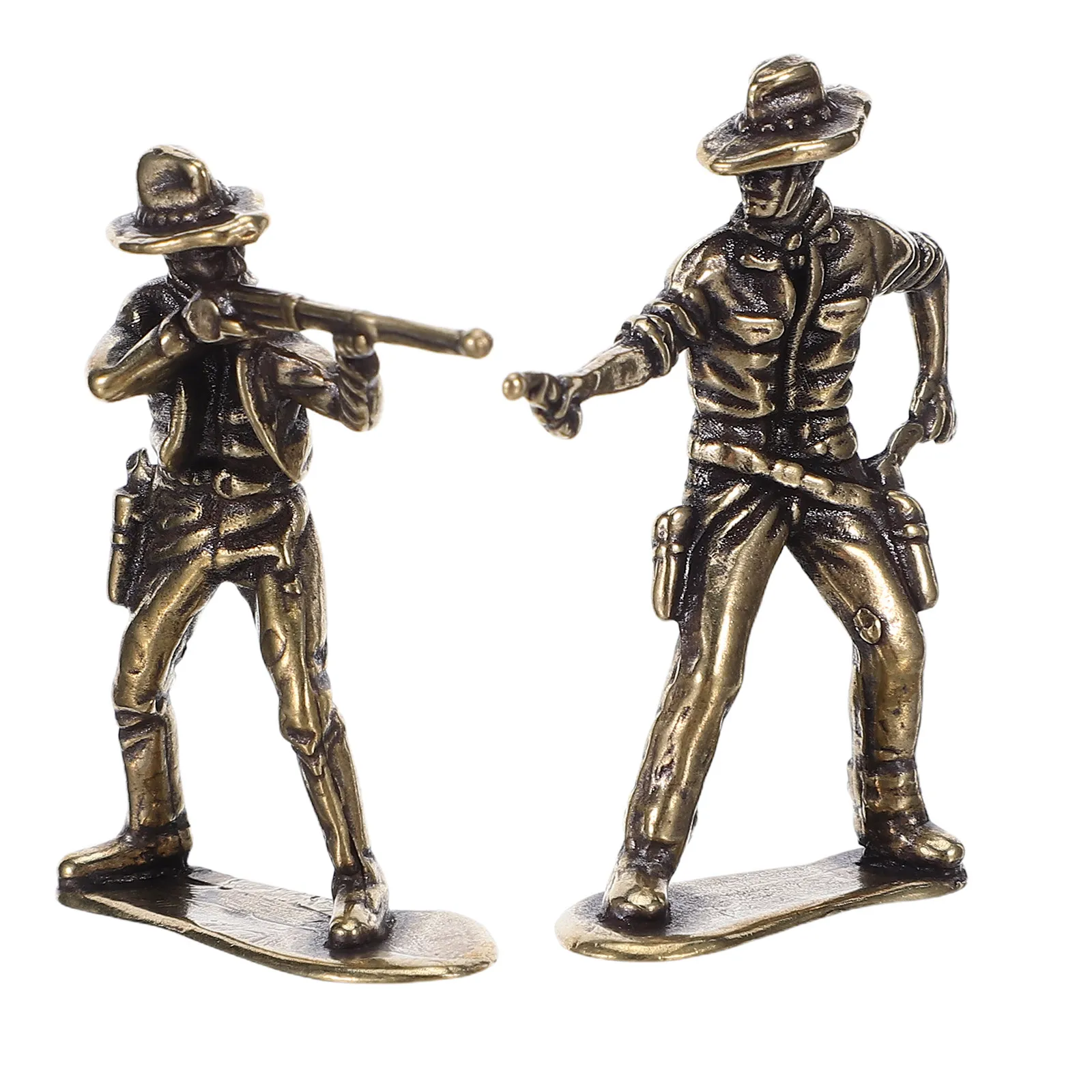 2Pcs Brass Cowboy Wild West Miniature Metal Statues Vintage Duel Scene Home Desk Decor Birthday Party Cake Decoration