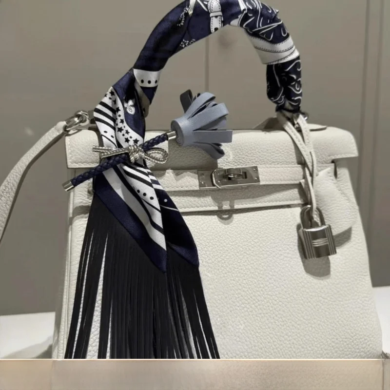 Bufanda con marco de borlas de cuero creativo, mango de 130x5cm para encuadernación de bolsos, personalidad única, estilo artístico Vintage, estampado geométrico