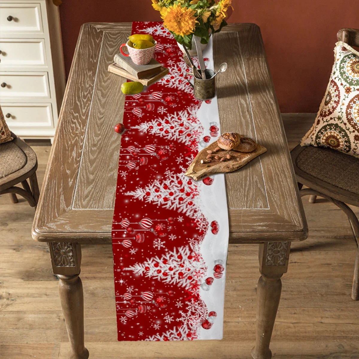 

Рождественские шары Снежинки Льняные дорожки для стола Декор для праздничной вечеринки Зимние рождественские дорожки для кухонного обеденного стола Украшения Navidad