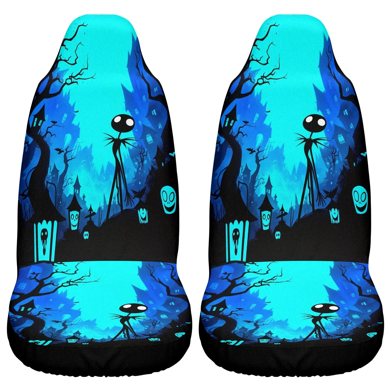 Car Seat Covers Blue Alien Forest Design | Ghost And Tree Pattern, Non- Polyester Fabric, Universal Fit For Car Interior Decorat