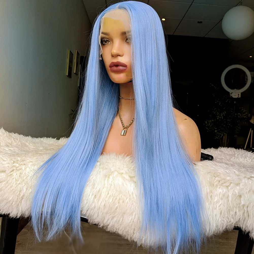 Charisma Synthetic Lace Front Wig Light Blue Color Soft Hair Silky Straight Synthetic Wigs For Women Natural Hairline Cosplay