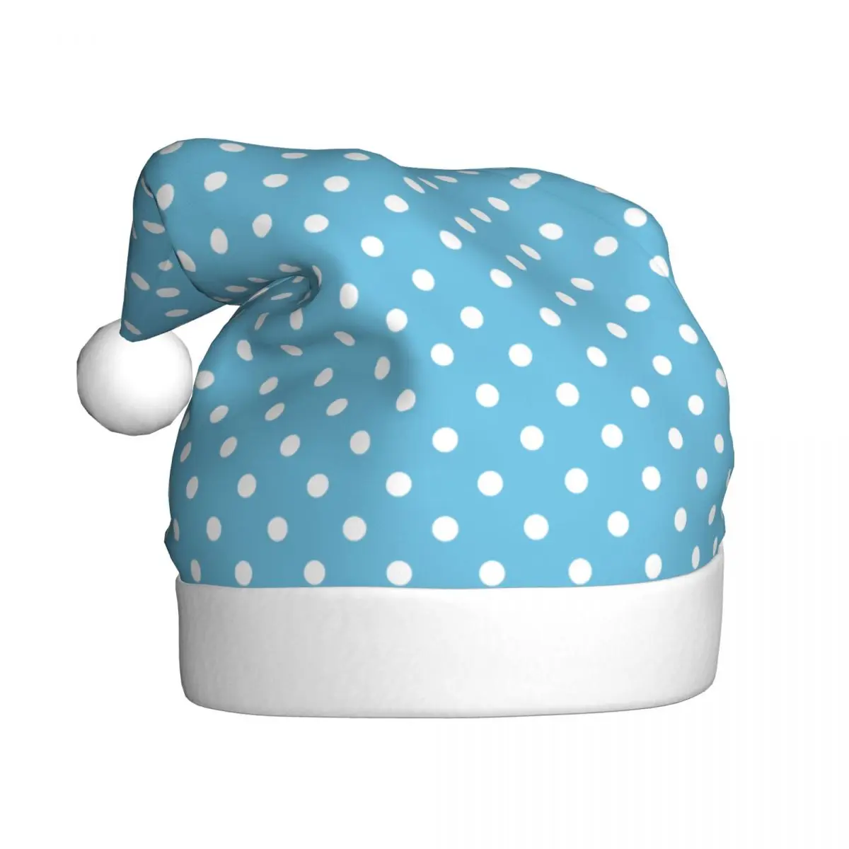 Blue Polka Dot Christmas Hats for Adult Men Women Polkadots Santa Hat Cap Holiday Party Supplies
