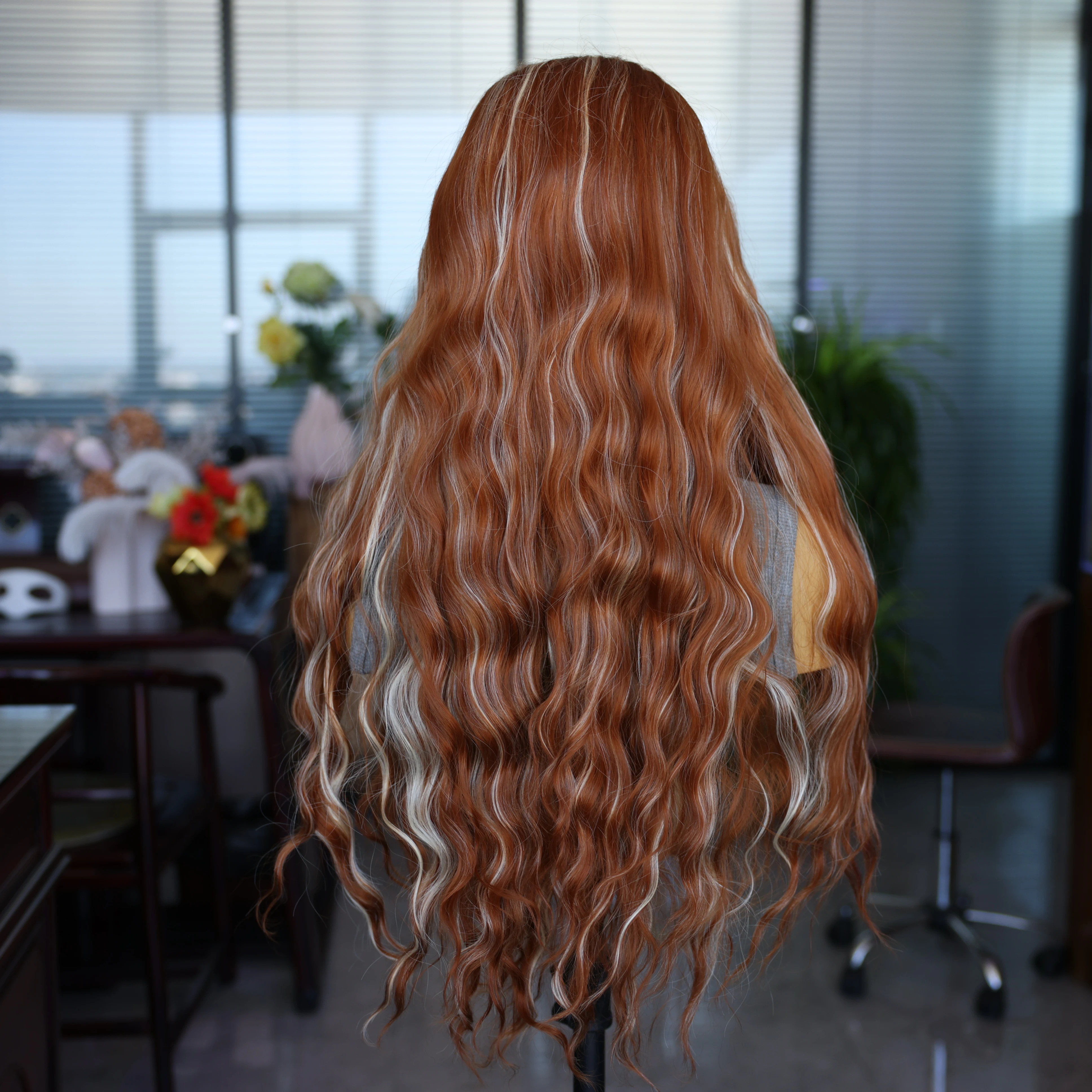 Brown White Stretch Dye Synthetic Long Wave Wig Natural Hallline Fashion Goddess Wigs For Birthday Party Cosplay Halloween Wig