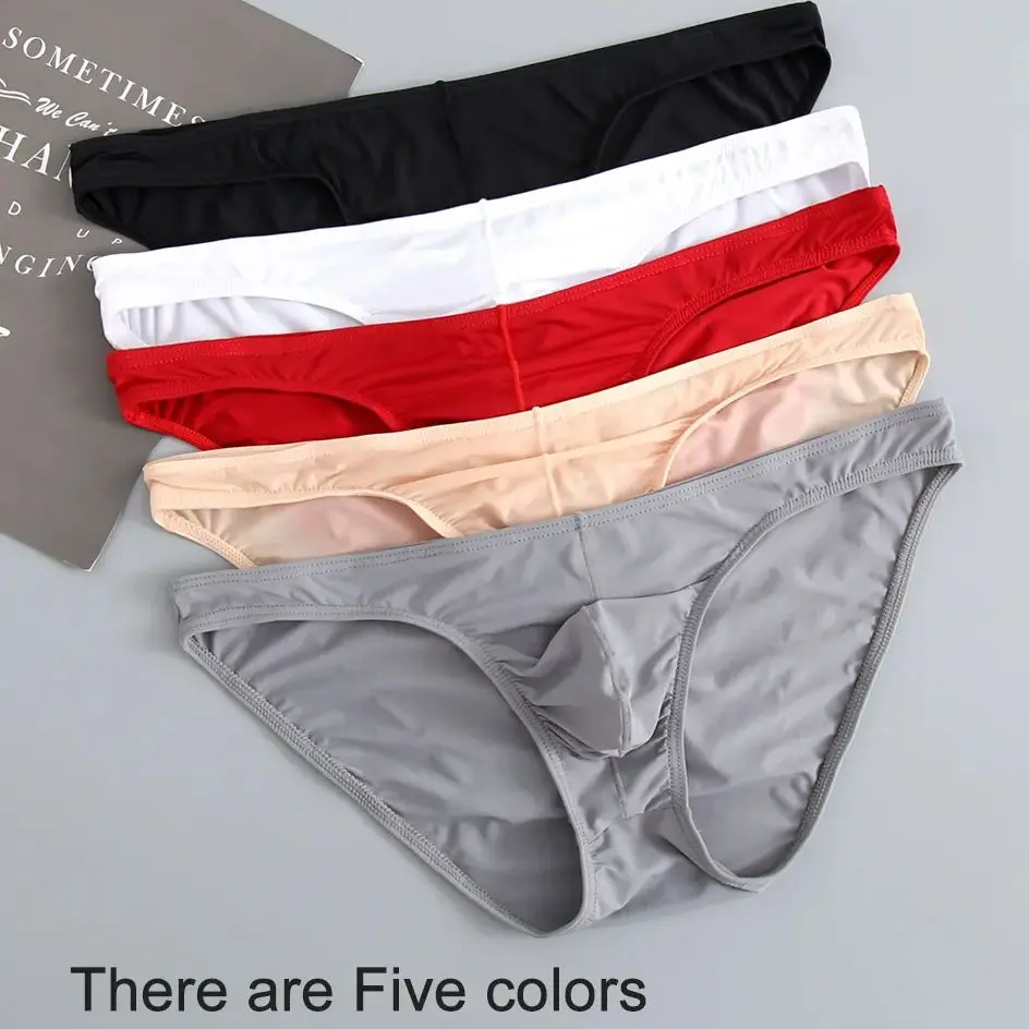 3 Pcs Mens Underwear Briefs Nylon For Men bulge with Pouch hombre slips silk Red  Boys pack lot Breathable and sexy Male Panties