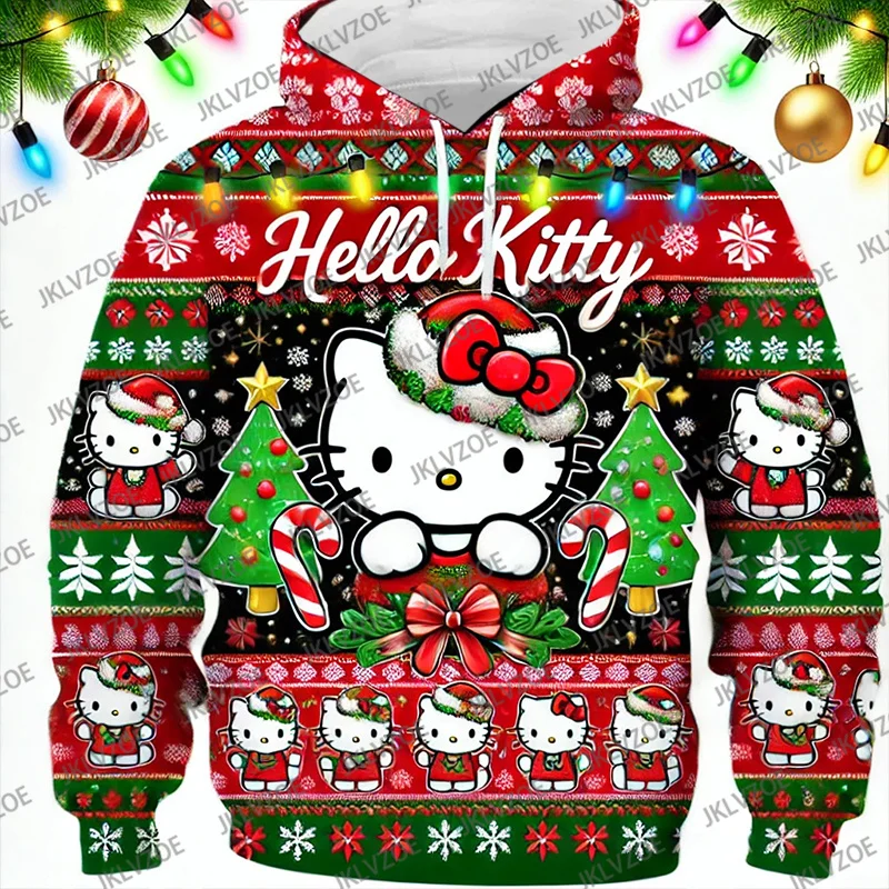 Christmas Special Sanrio Brand Hello Kitty 3D Print Pullover Sweatshirt Winter Women Men Fashion Streetwear Hoodie New Year Gift