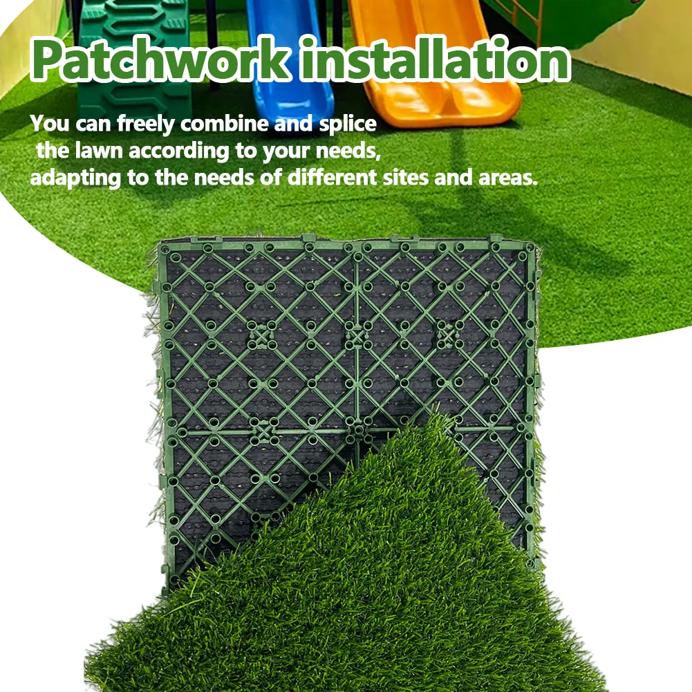 10 Pcs 12 Inchx12 Inch Grass Flooring Tiles Green Interlocking Grass Deck Tiles Turf Mat Grass Rug for Garden Lawn Patio Balcony