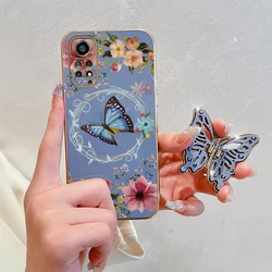 N ote 11 Flower Butterfly Plating Holder Phone Case For Xiaomi Redmi Note 11S 11Pro 11TPro 11EPro 10T 11T 11SE 12R 12S 12 Cover