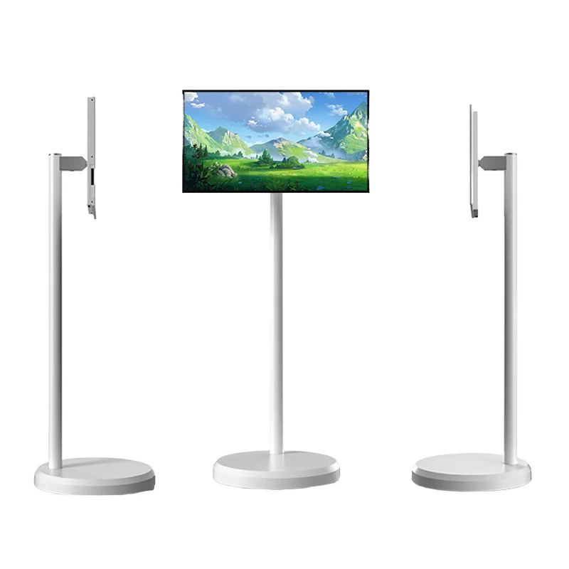 360 Degree Rotation Metal Floor Stand Portable LCD Advertising Height Adjustable Monitor Stand Cart With Wheels