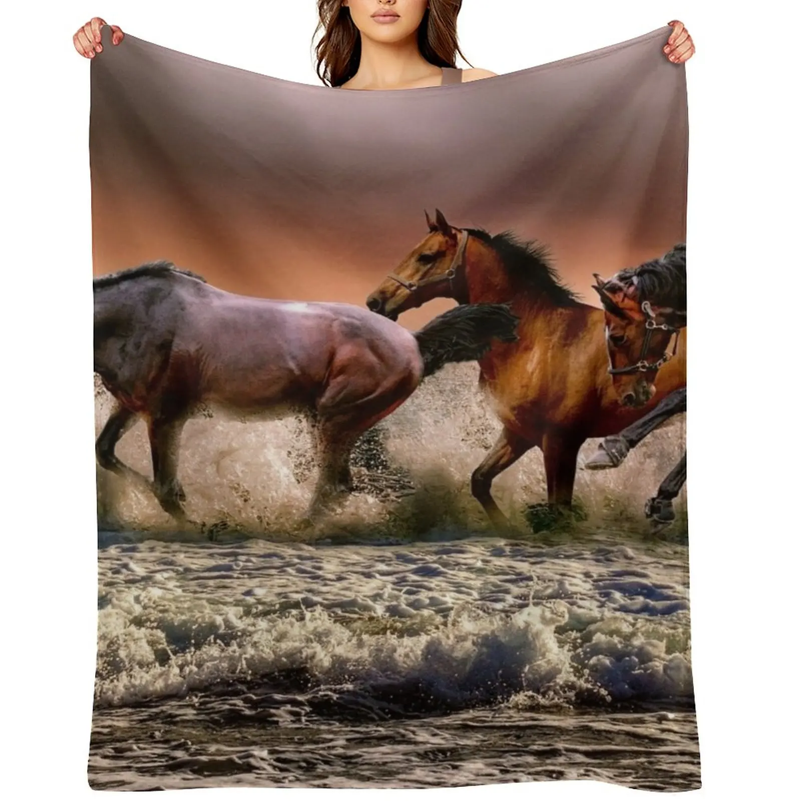 Running Horses Throw Blanket Bed covers Loose Sleeping Bag Cute Plaid Blankets