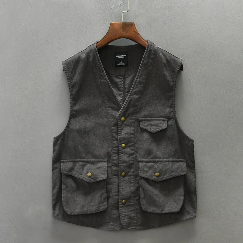 

British Style Vests for Men Fall 2024 New Men's Vest Vintage Corduroy Working Vest Pure Cotton Causal Men's Sleeveless Jacket