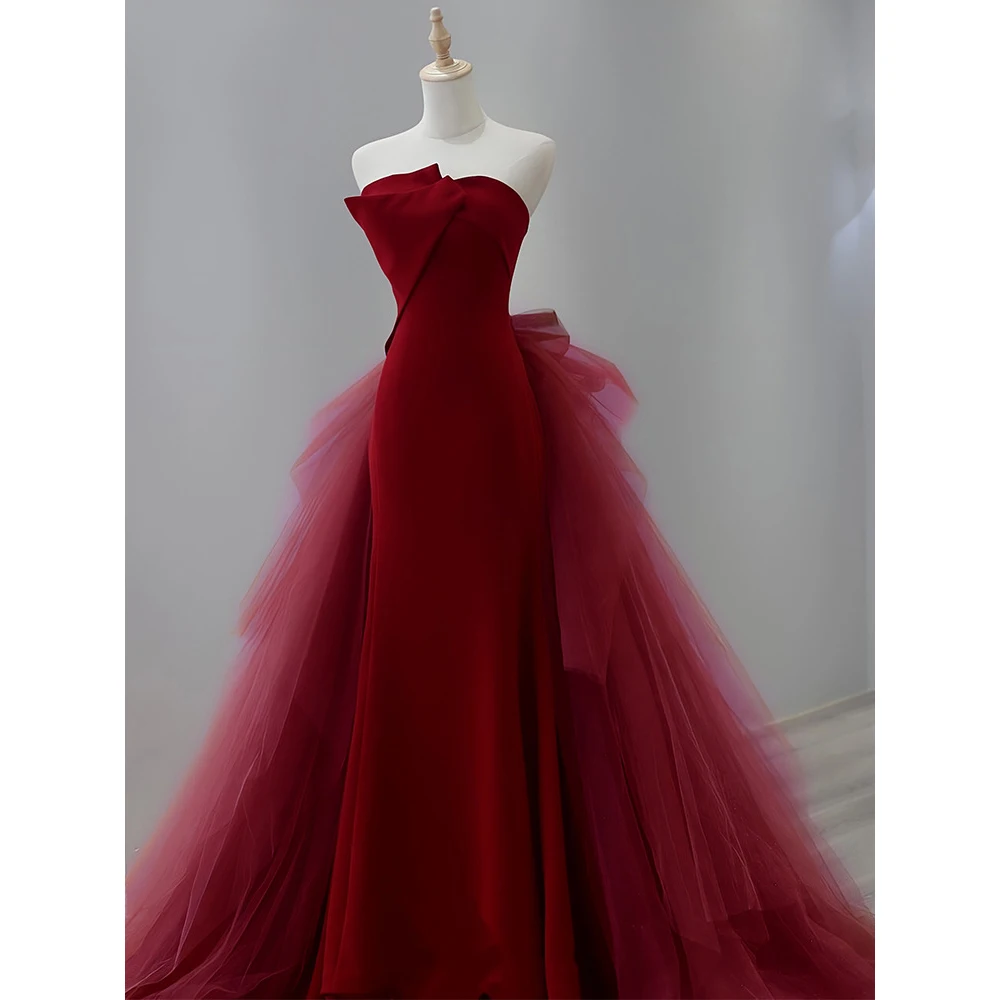 Wine Red Prom Dress Tulle Dress Gorgeous High Quality Customized Off Shoulder Long Dress Princess Classic Wedding Dress 2023