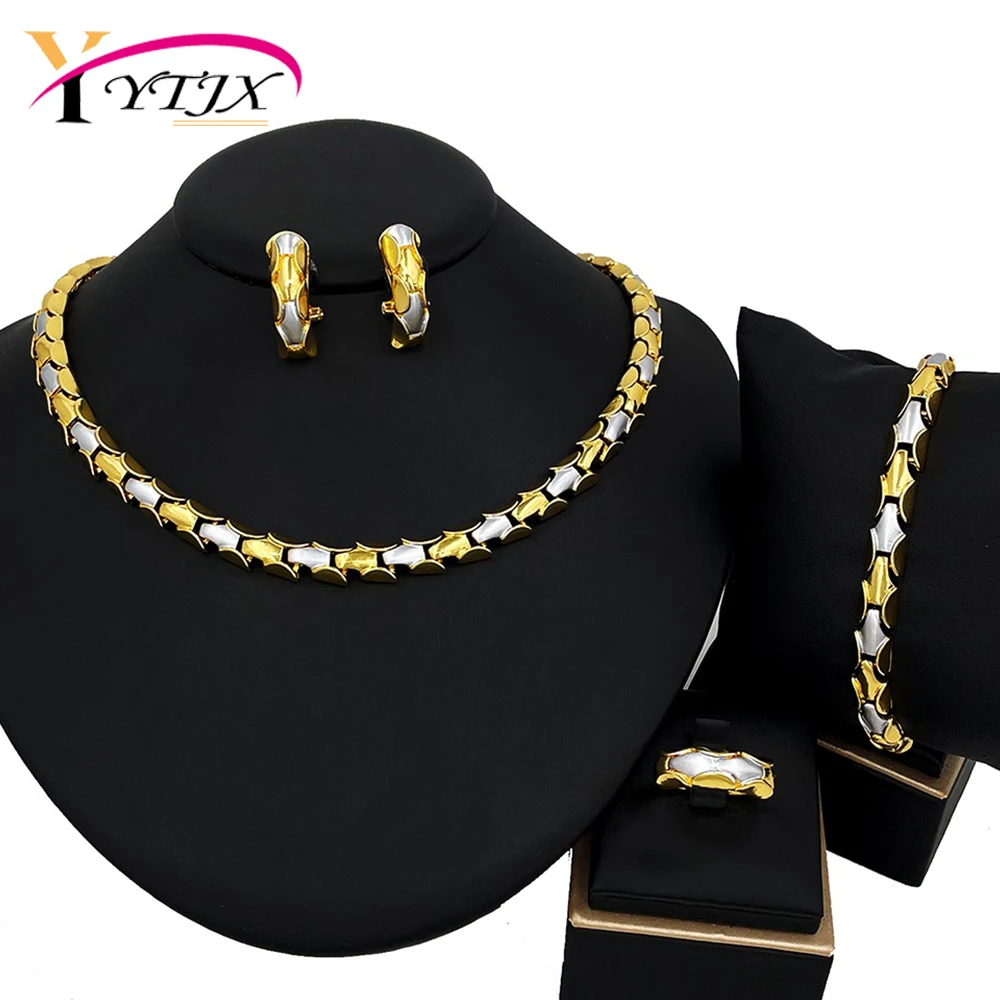 

YTJX Two Tone Jewelry Set Italian Brazilian Wedding Jewellery Thins Chain Necklace Bracelet For Women Daily Wear 2025 Trendy New