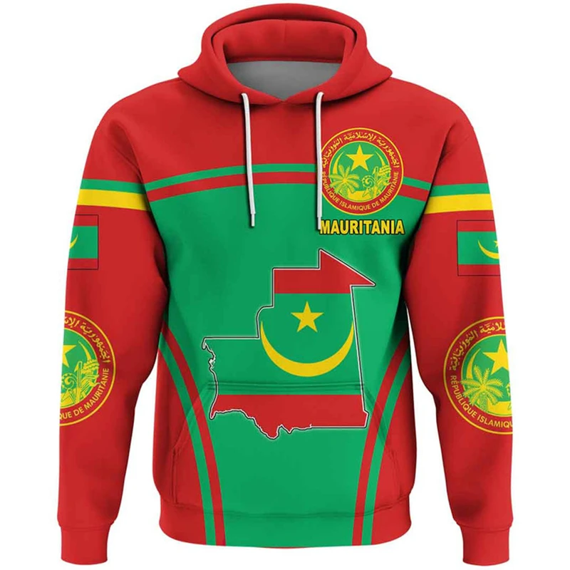 

Mauritania Flag Map Graphic Sweatshirts MR National Emblem Hoodie For Men Clothing Casual Male Hoody Sports Boys Kids Pullovers