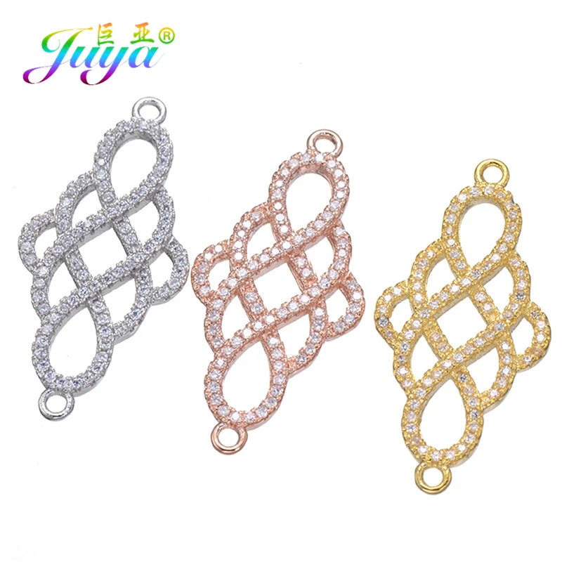 Juya DIY 18K Gold Plated Cz Infinity Knot Flower Star Charm Connectors Accessories For Women Bracelet Necklace Earring Making