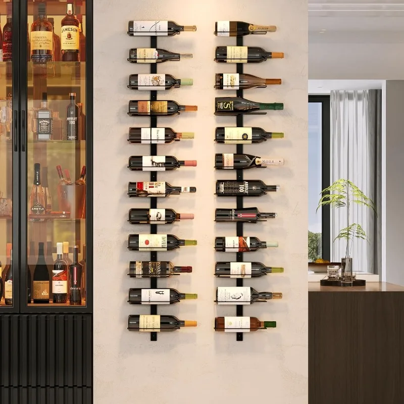 

24 Bottles Wall Mounted Wine Rack, Detachable Wall Hanging Bottle Holder, Use as One or Four, DIY Display, Storage Racks for Win