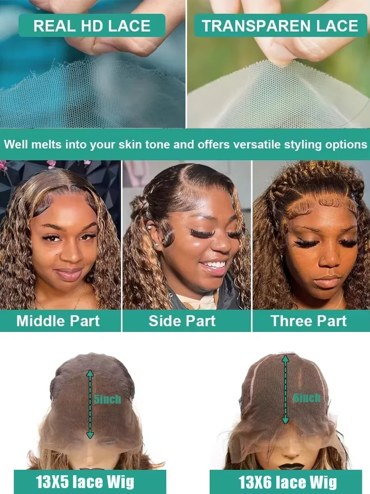 38 40 Inch Curly Wigs Deep Wave HD Lace Front Wig Colored Brazilian Highlight Ombre 13x6 Lace Frontal Wig Human Hair For Women image 5