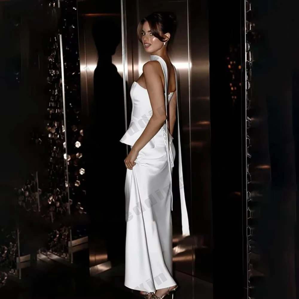 2025 Abito da sposa semplice da donna in raso con sirena sexy senza maniche con spalle scoperte Abiti da sposa principessa Abito formale personalizzato per feste