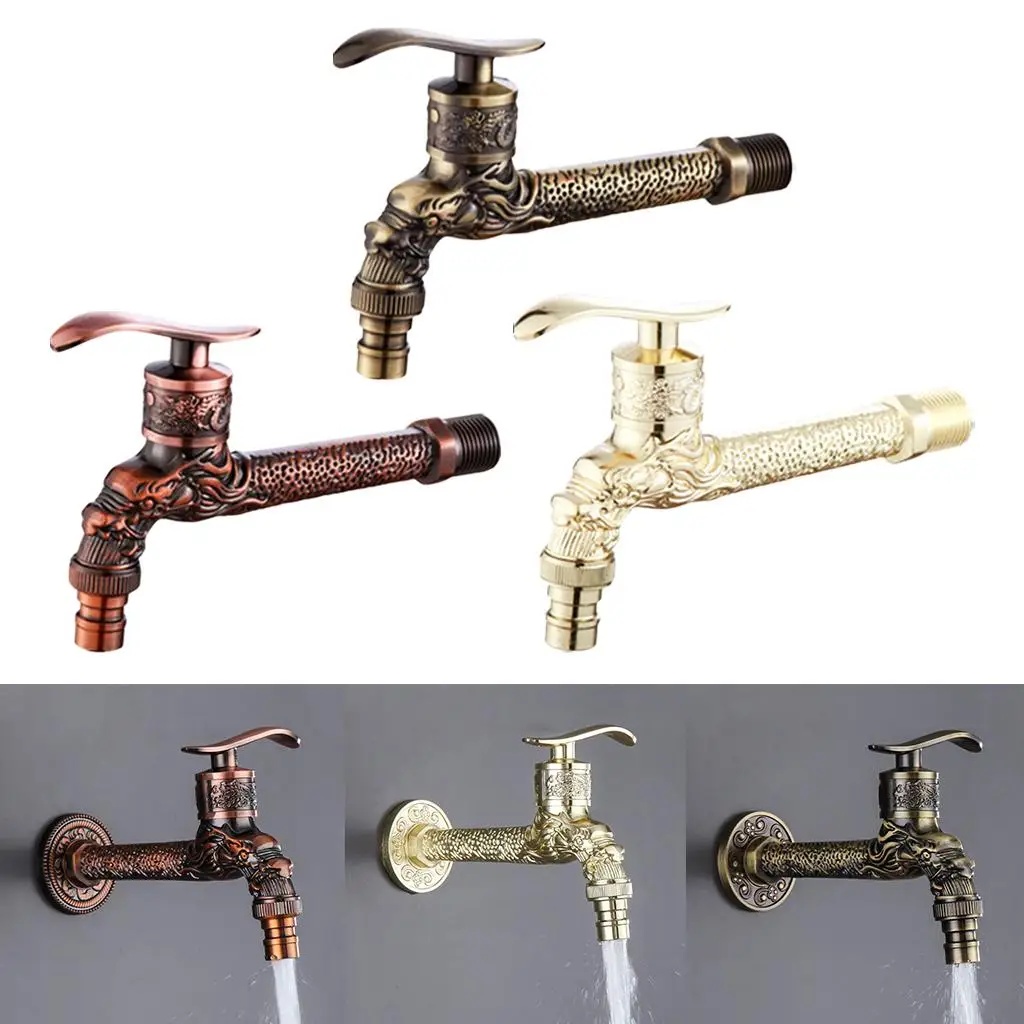 

Carved Wall Mounted Zinc Alloy Water Tap Outdoor Garden Wash Basin Faucet Tap Home Bathroom Kitchen Decorative