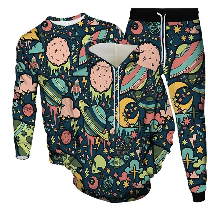 Milky Way Galaxy Men Fashion Clothes Tracksuit Hamburger Planet Black Hole Print Suit Women 3 Piece Set Hoodies Sweatshirt Pants