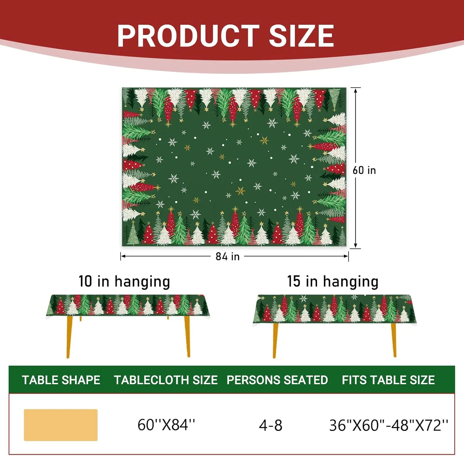 شجرة عيد الميلاد مفرش المائدة الأخضر لديكور الطاولة الشتاء عيد الميلاد أشجار الصنوبر الثلج مستطيل مفرش طاولة زينة عيد الميلاد #6