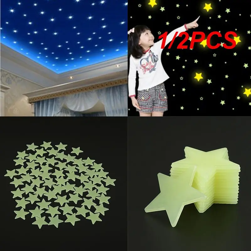 

1/2PCS Luminous Star Wall Sticker Luminous Fluorescent 3D Kids Bedroom Ceiling Home Dark Place Star Wall Stickers