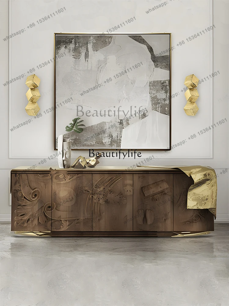 56Light Luxury Sideboard Art Hand Carved Solid Wood Entrance Cabinet