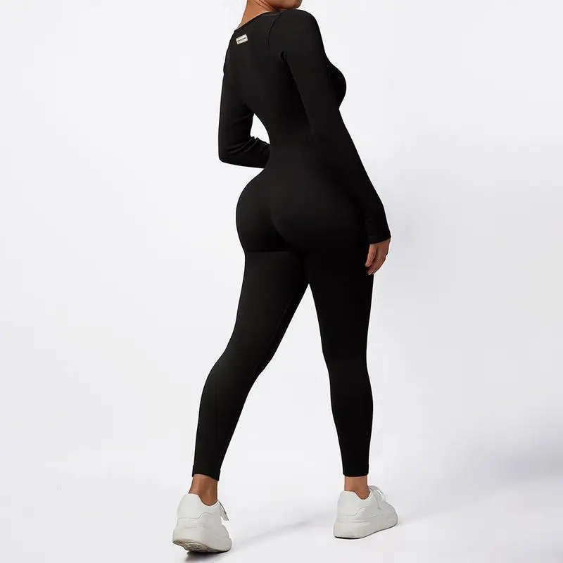 Mooslover Women Yoga Jumpsuits Workout Ribbed Long Sleeve Sport Jumpsuits