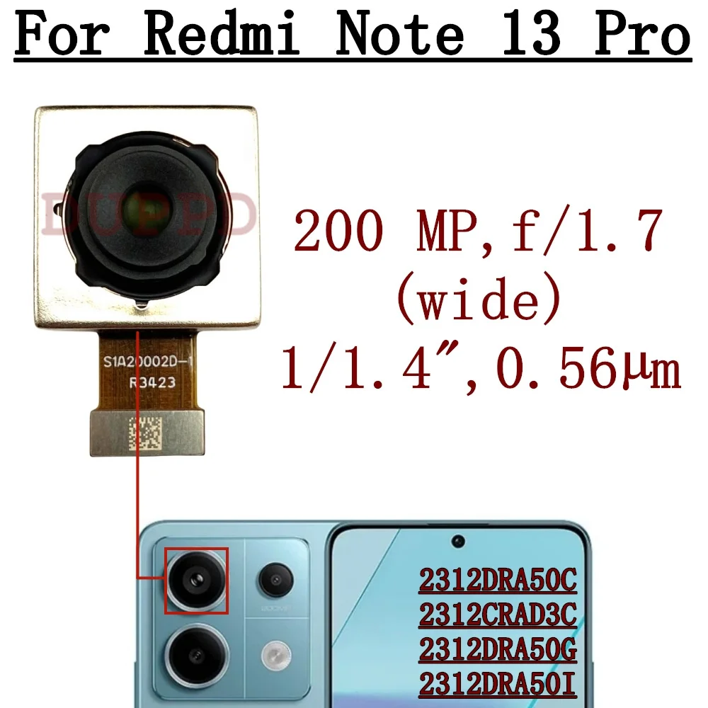 Rear Camera For Xiaomi Redmi Note 13 Pro 13pro 5G Front Selfie Facing Back Main Macro Camera Module Flex Cable Parts